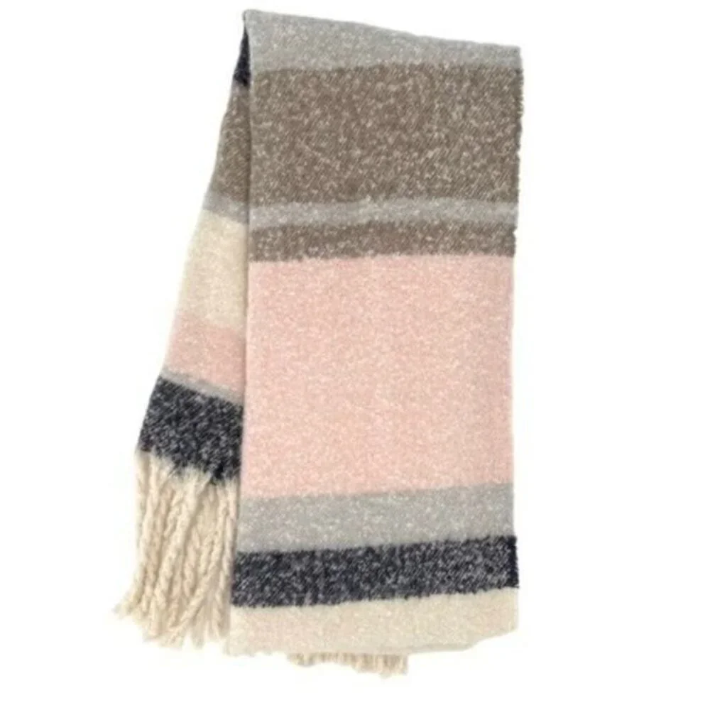 Women’s Fuzzy Fringe Oversized Blanket Scarf Pink Grey